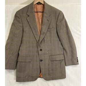 Brooks Brothers Brown Suit Plaid Jacket 100% Worsted Wool Size 39R Pants 33